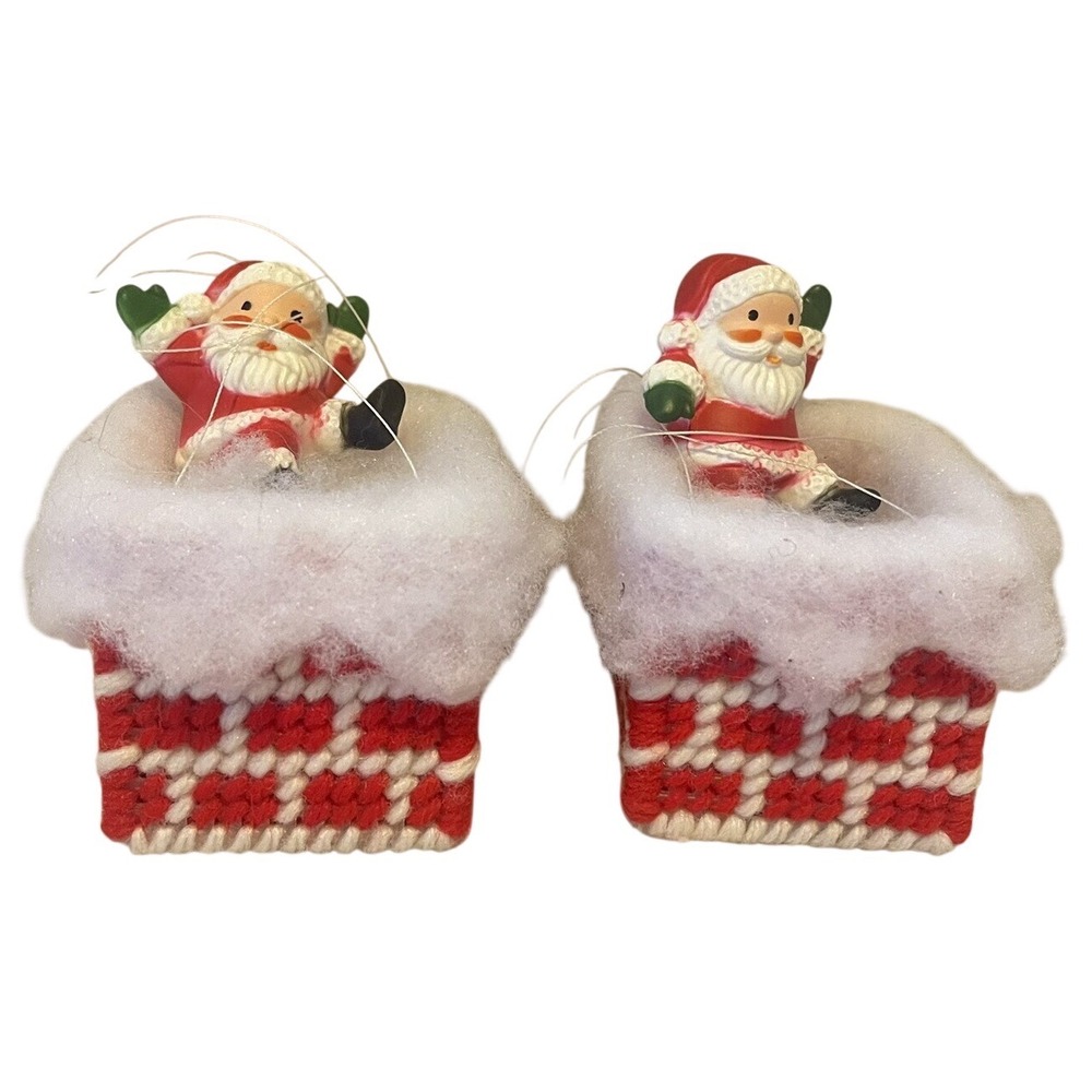Vintage CHRISTMAS SANTA READY TO GO DOWN THE CHIMNEY christmas Ornament Handmade